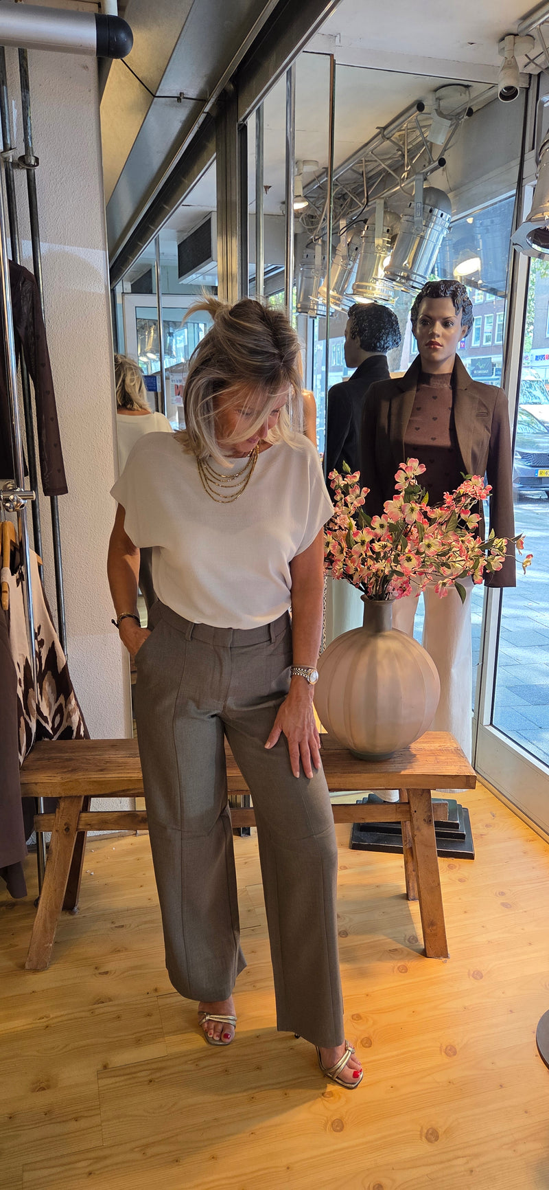 Pantelon wide leg grijs/taupe
