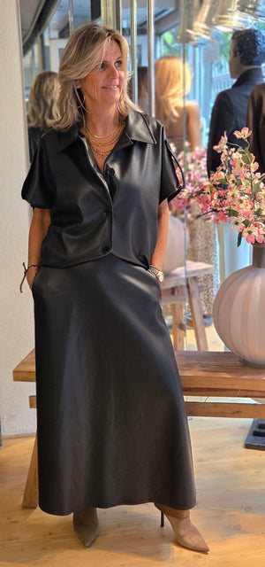 Blouse/vest faux leather zwart