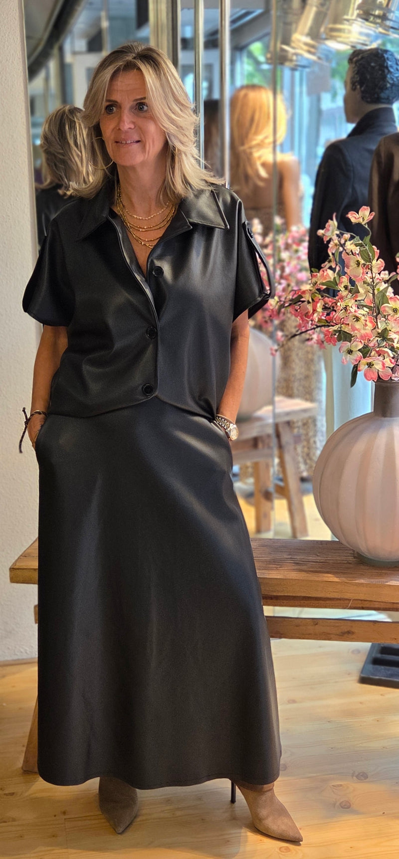 Zwarte faux leather rok