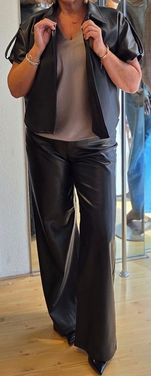 Zwarte leren faux pant