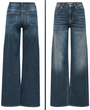 Wide leg dark blue jeans