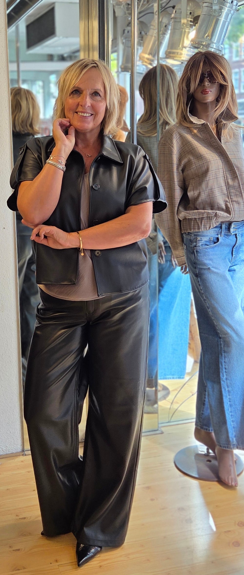 Zwarte leren faux pant