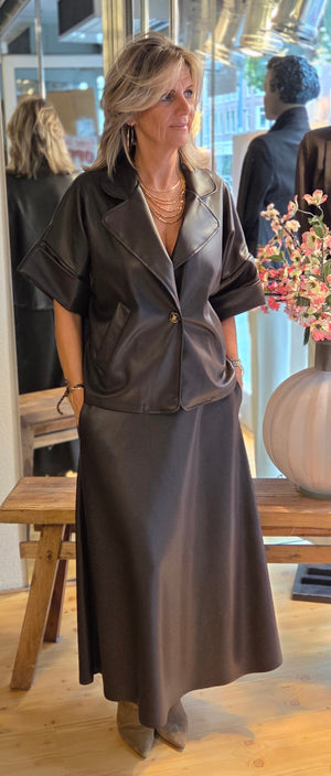Rok faux leather bruin